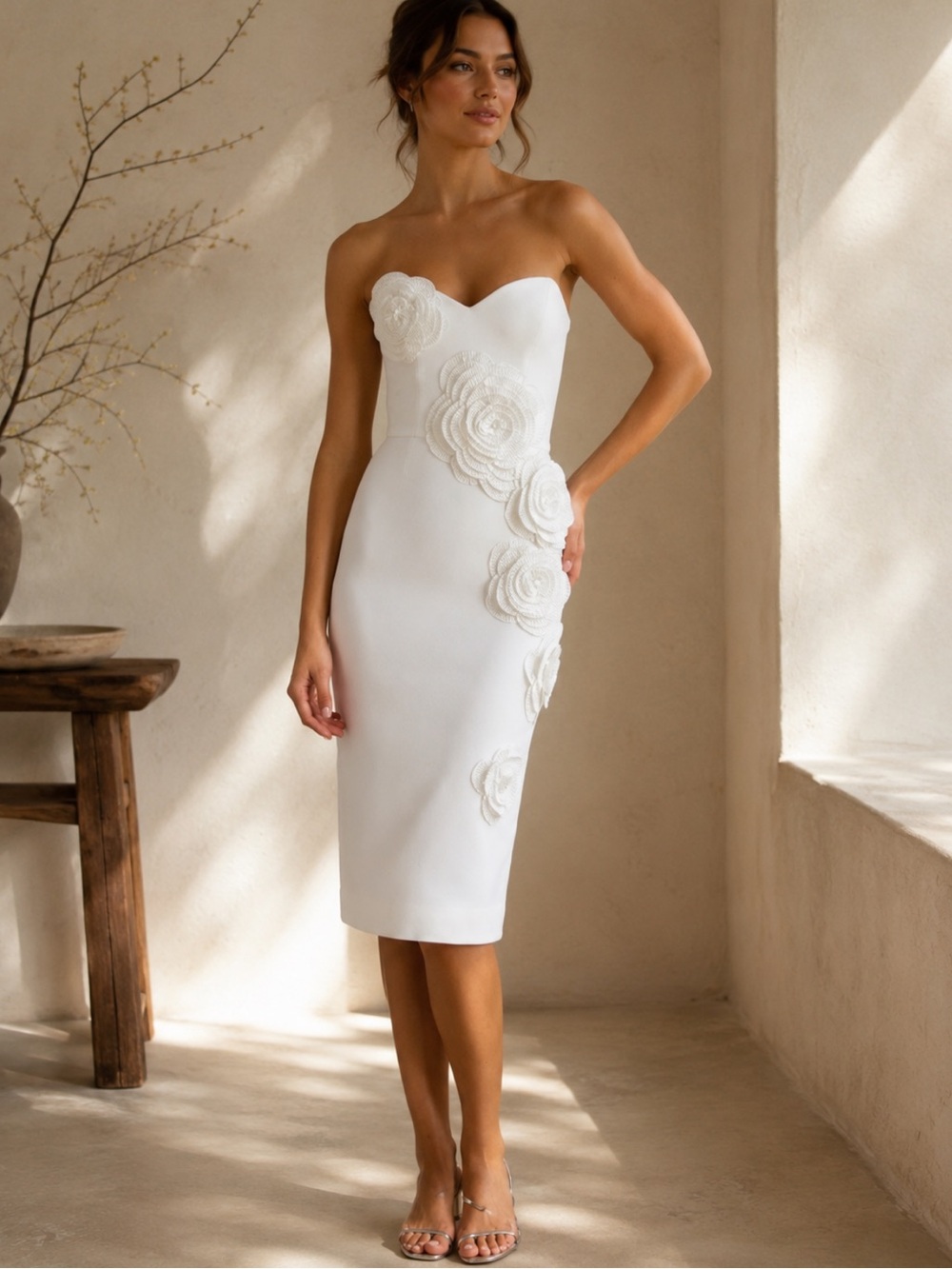 Helsi Kaia White Midi Dress Floral Appliqué